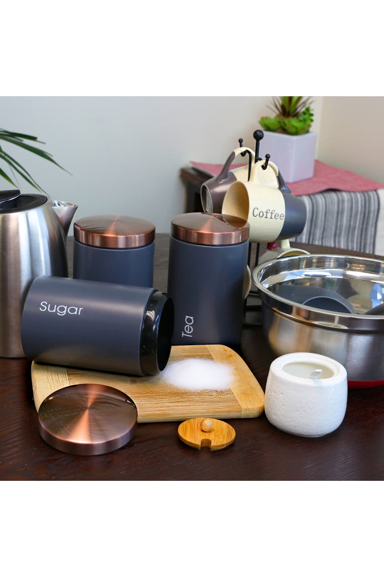 Essential Kitchen Storage 3 Piece Sugar, Coffee and Tea Canister Set, Alternate, color, Gray