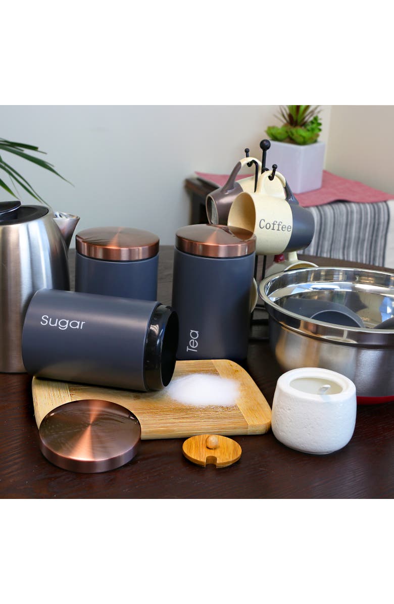 Megachef Essential Kitchen Storage 3 Piece Sugar, Coffee and Tea Canister Set, Alternate, color, Gray