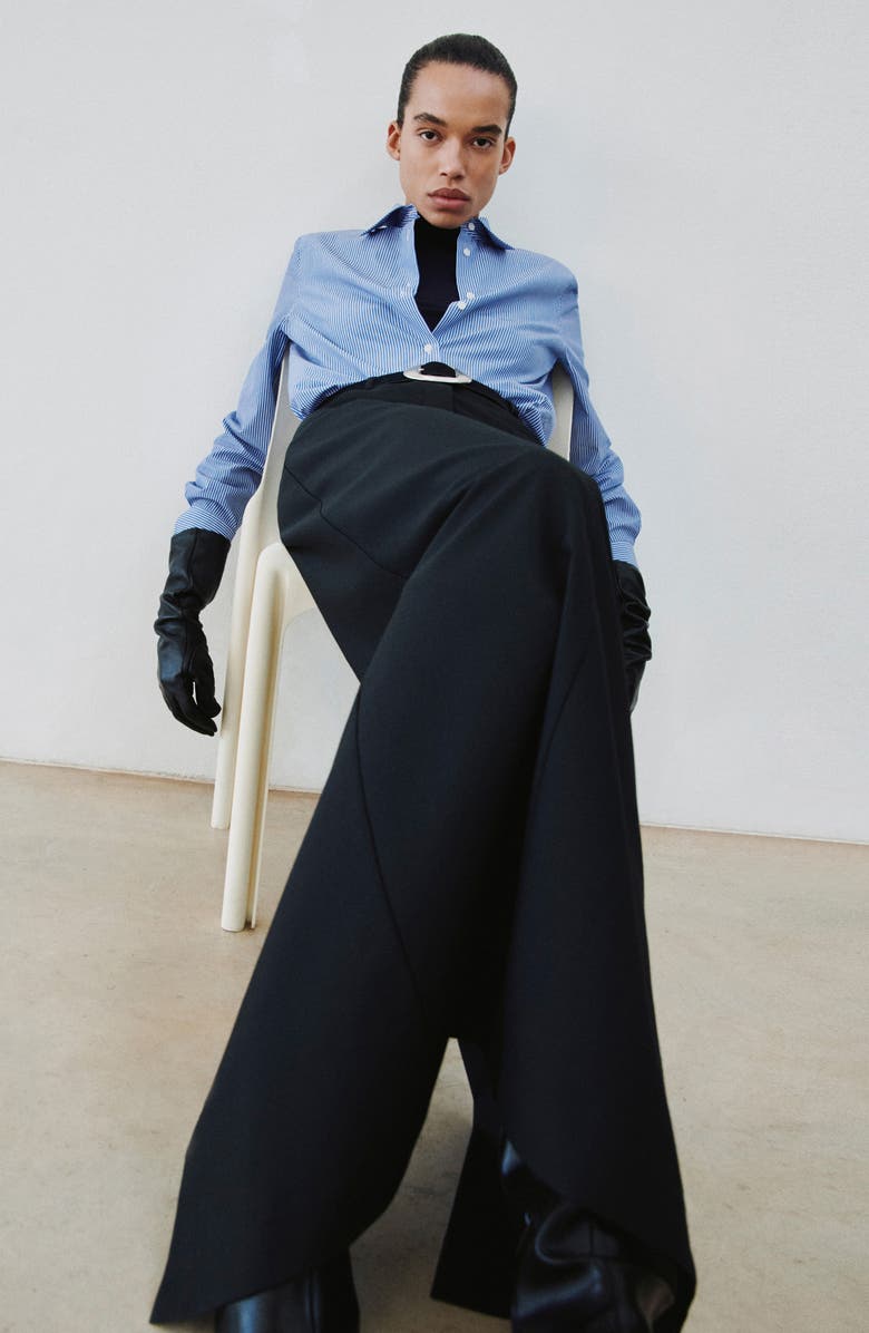 MANGO Stripe Poplin Button-Up Shirt, Alternate, color, Sky Blue