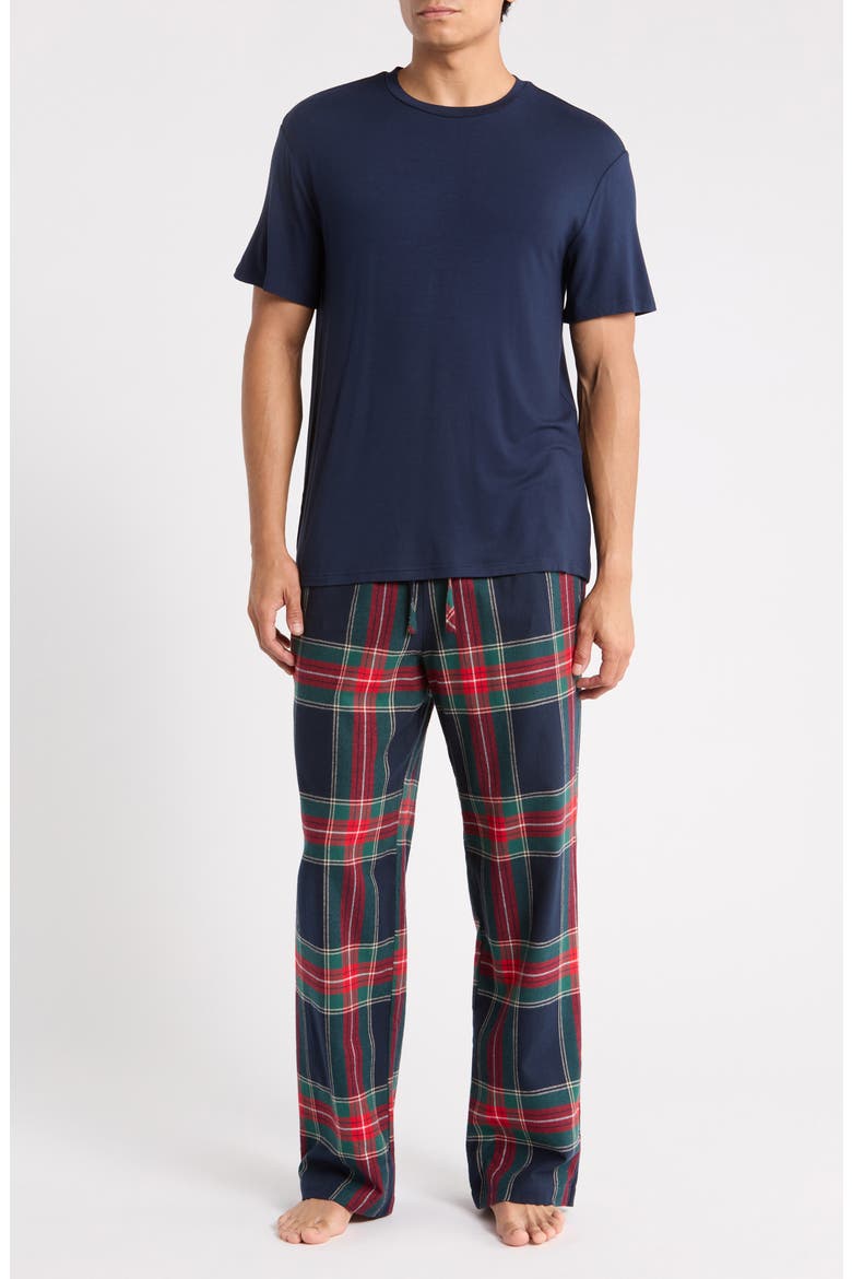 T-Shirt & Flannel Pajama Pants Set, Main, color, NAVY JACK PLAID
