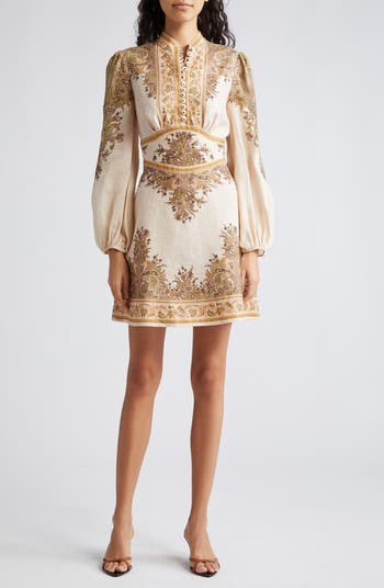 Natura Floral Paisley Long Sleeve Linen Mini Dress