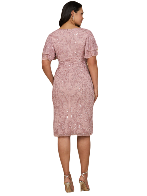 Lara New York Beaded Midi Dress With Cape Sleeves In Dusty Rose
