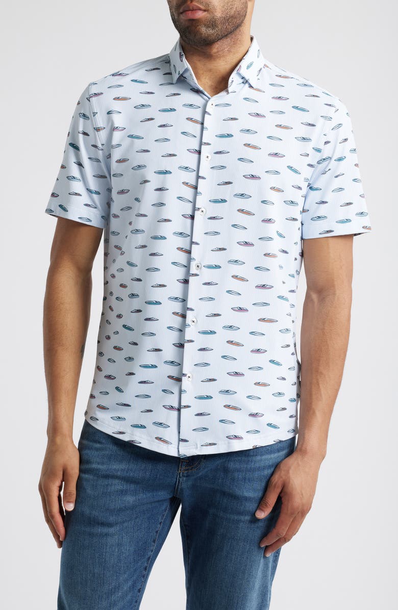 Stone Rose Speed Boat Performance Short Sleeve Button-Up Shirt, Main, color, 