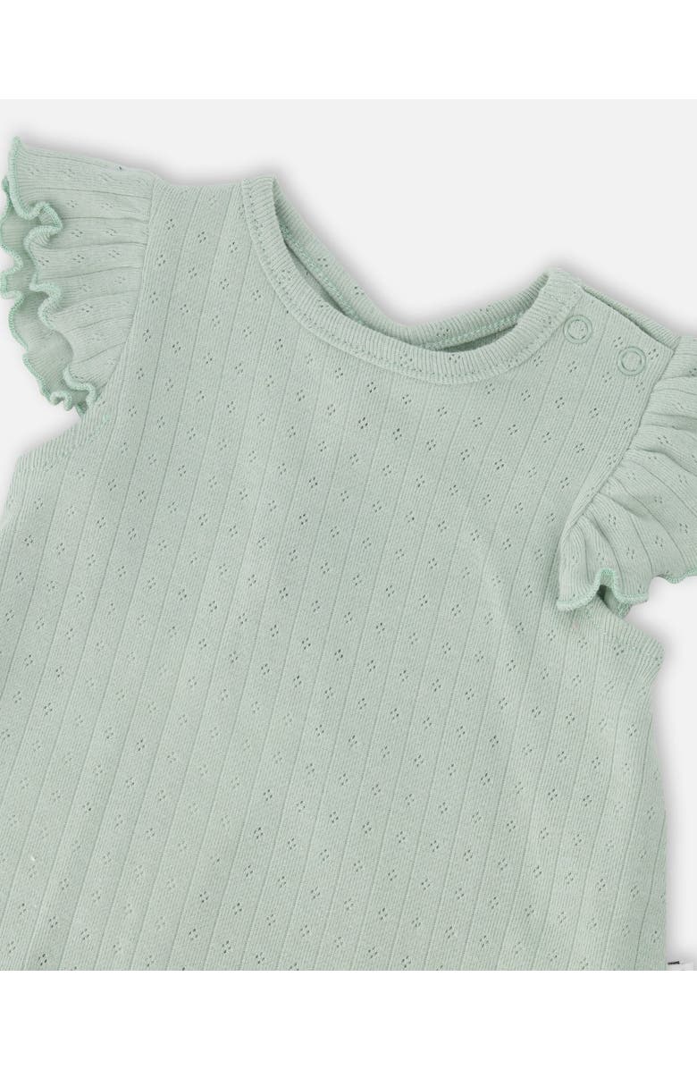 Deux par Deux Pointelle Top and Organic Cotton Jersey Peach Deer Printed Short Set, Alternate, color, Green And Peach Deer Print