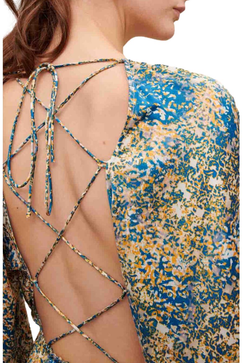 Ritache Floral Print Belted Dress, Alternate, color, IMPRIME ABSTRAIT BLEU