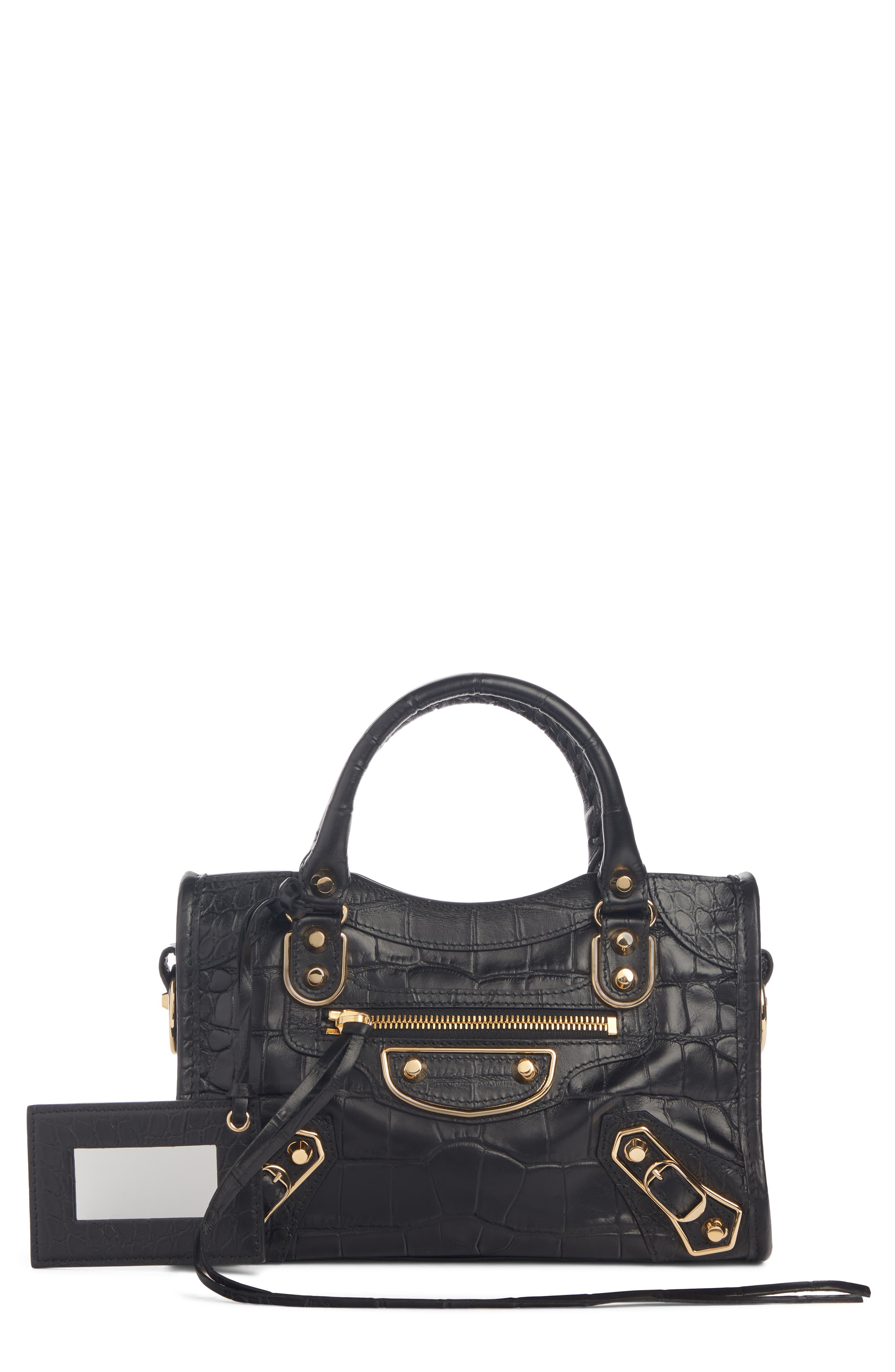 Balenciaga Mini City Metallic Edge Croc Embossed Leather Bag, Main, color, 