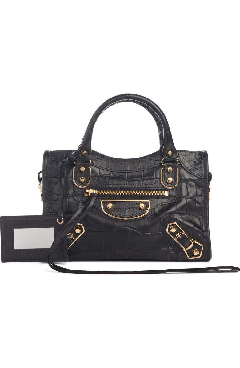 Balenciaga Mini City Metallic Edge Croc Embossed Leather Bag, Main, color,