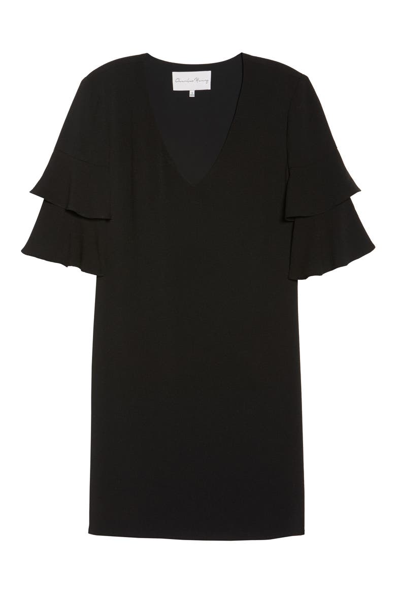 Ruffle Sleeve Shift Dress, Alternate, color, BLACK