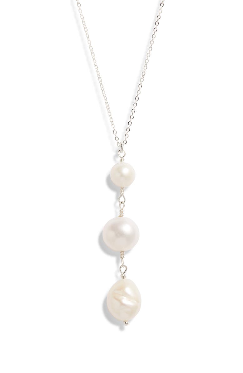 Set & Stones Clove Three Pearl Pendant Necklace, Main, color, Pearl/ Silver