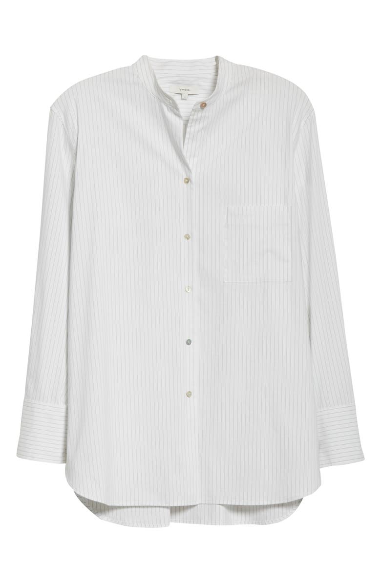 Vince Classic Stripe Band Collar Cotton Blend Shirt, Alternate, color,
