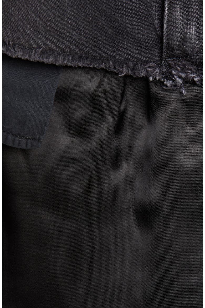 Satin Contrast Denim Skirt, Alternate, color, BLACK