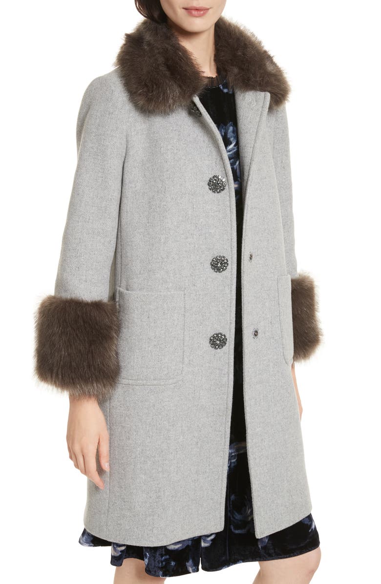 Kate Spade New York faux fur trim coat, Alternate, color, 