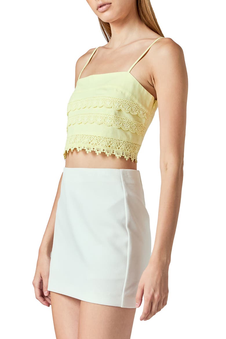 Lace Crop Cotton & Linen Camisole, Alternate, color, BUTTER