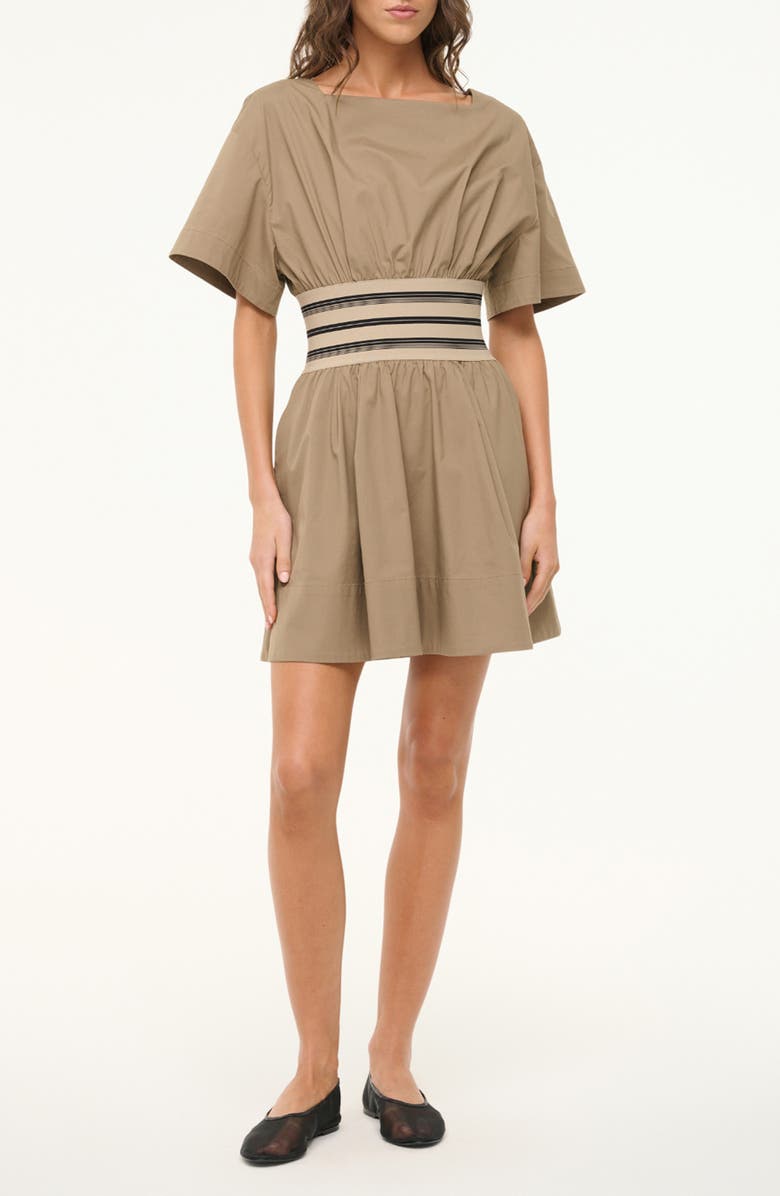 STAUD Amy Contrast Detail Minidress, Main, color, Taupe