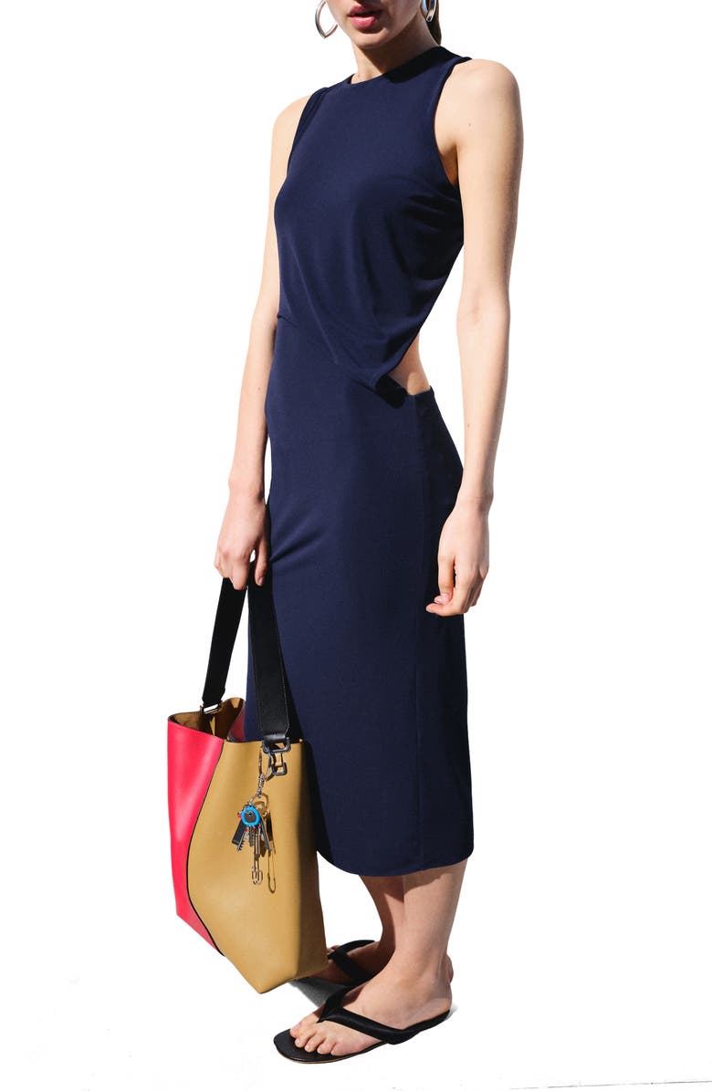 MANGO Asymmetric Cutout Sleeveless Dress, Main, color, Night Blue