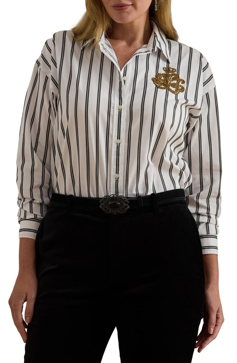 Lauren Ralph Lauren Relaxed Fit Stripe Shirt, Main, color, White/Black