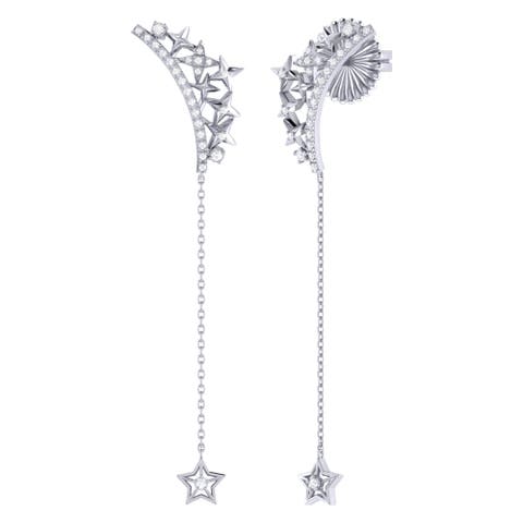 Starry Cascade Tiara Sterling Silver Diamond Drop Earring