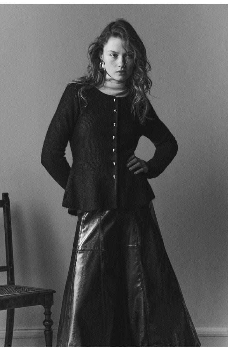 H&M Rib-knit Peplum Cardigan, Alternate, color, Black