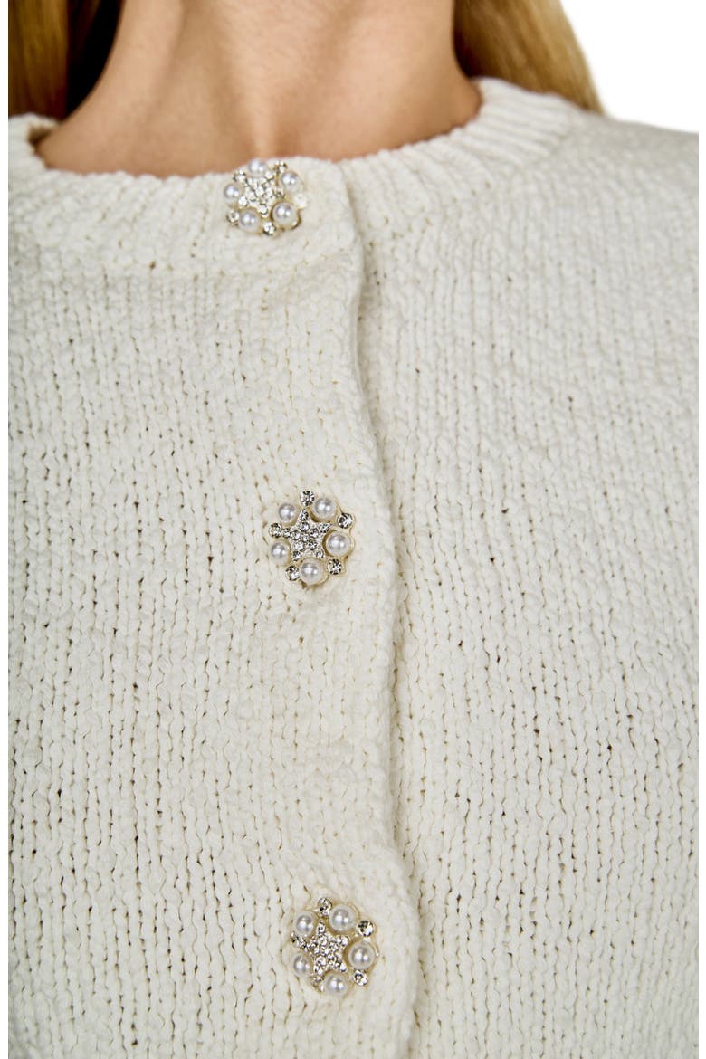Scalloped Embellished Button Short Sleeve Cardigan, Alternate, color, WHITE