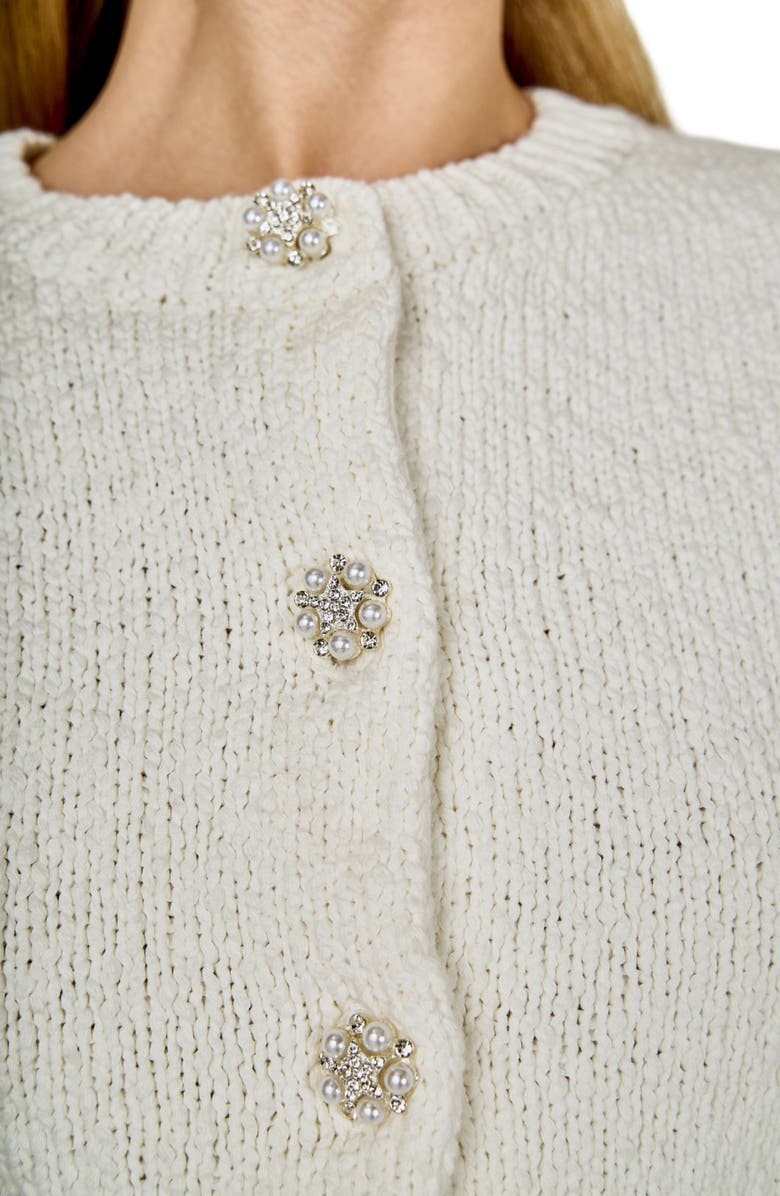 Endless Rose Scalloped Embellished Button Short Sleeve Cardigan, Alternate, color, White