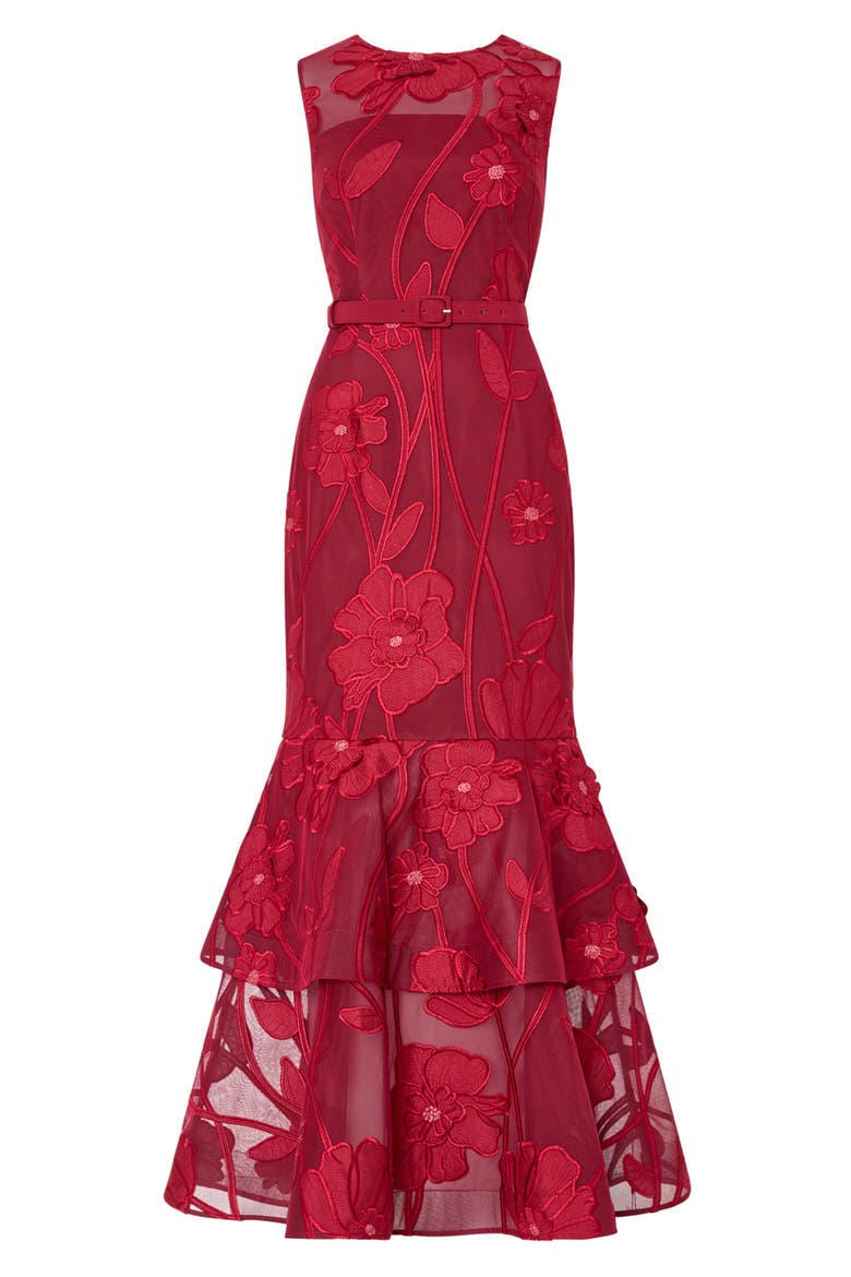 Anna Grand Fleur Embroidered Gown, Main, color, BURGUNDY