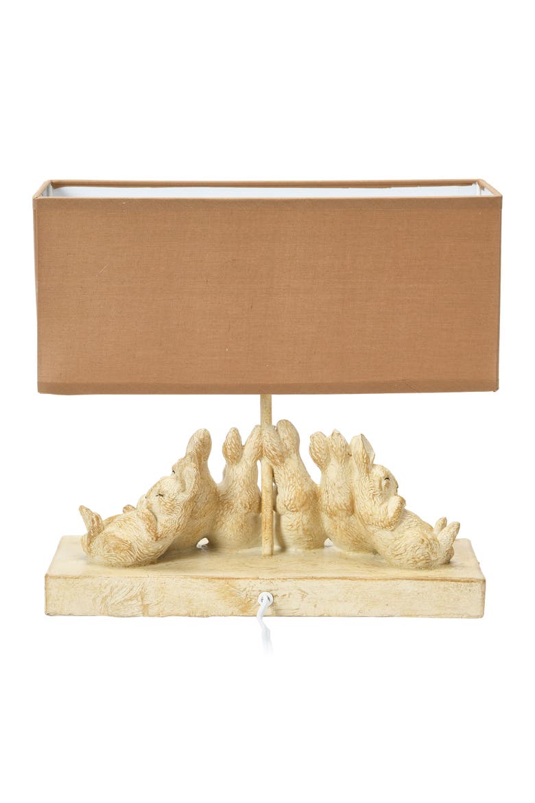 Resin Rabbit Table Lamp with Rectangle Linen Shade, White and Sand, Alternate, color, White