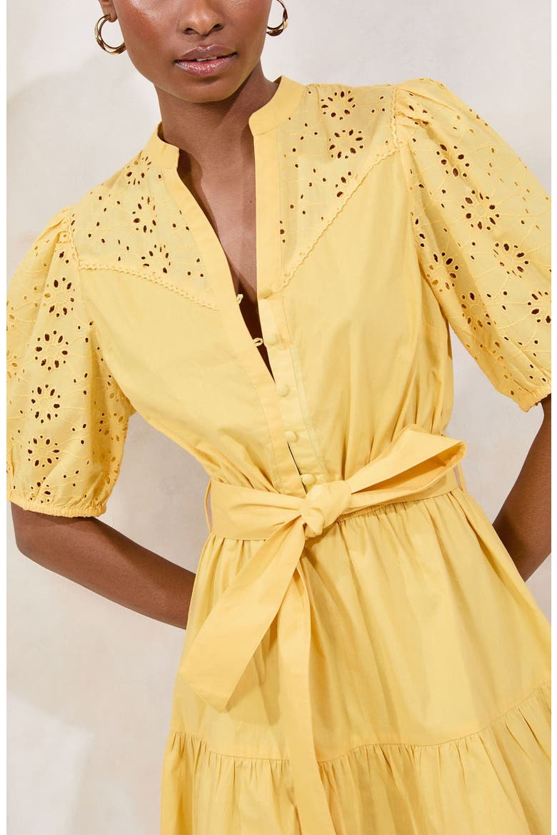Broderie Belted Minidress, Alternate, color, YELLOW
