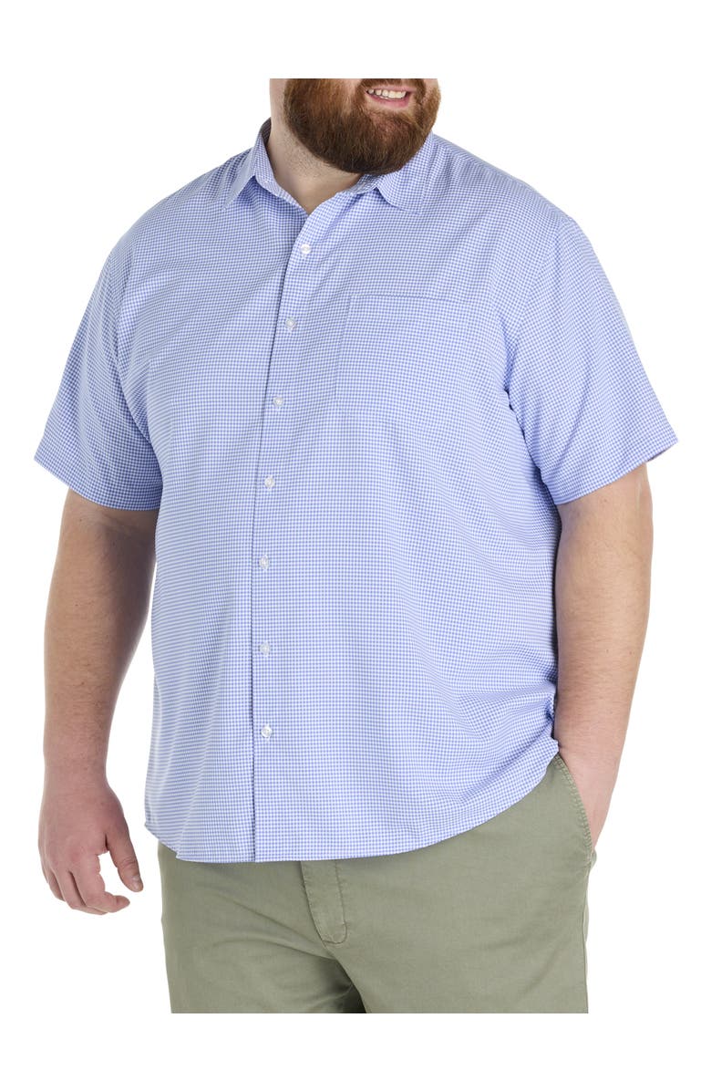 Harbor Bay by DXL Big & Tall Microfiber Small Check Sport Shirt, Main, color, Blue