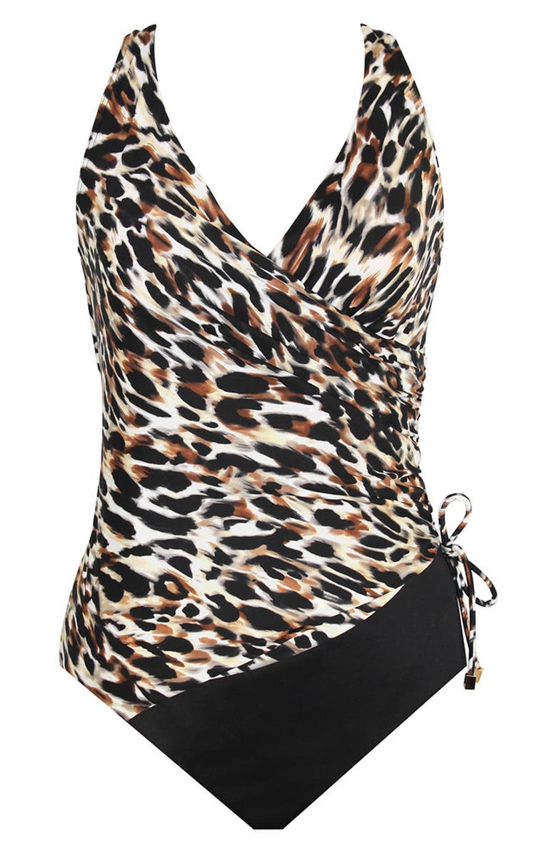 Miraclesuit<sup>®</sup> Fur Realz Ruched One-Piece Swimsuit, Main, color, Brown Multi