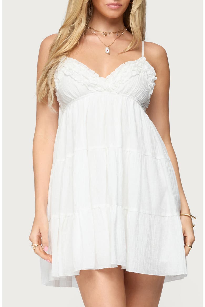 Bianca Cotton Tiered Babydoll Minidress, Main, color, WHITE