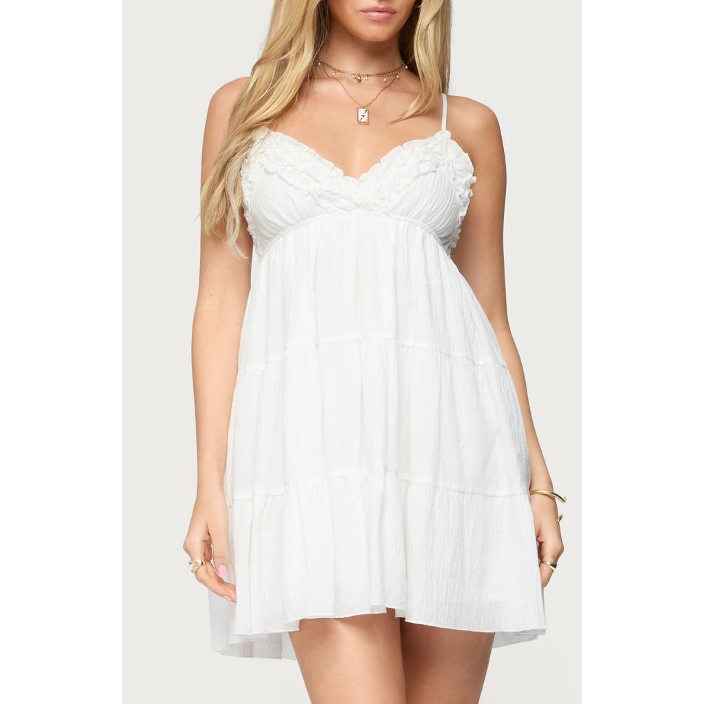 Edikted Bianca Cotton Tiered Babydoll Minidress In White