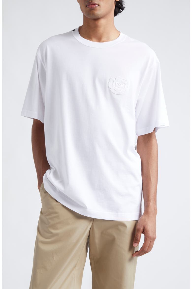 Logo Crest Cotton Jersey Crewneck T-Shirt, Main, color, BIANCO OTTICO