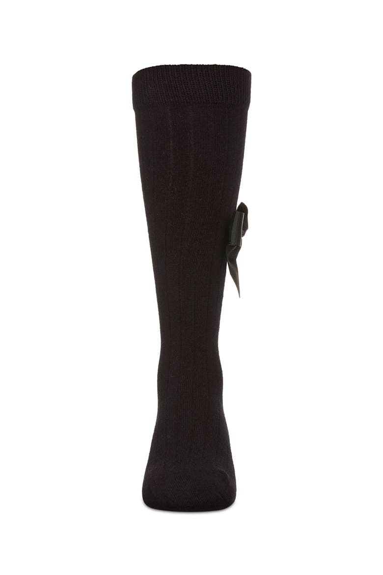 Ribbed Stretch Bow Trim Knee Sock, Main, color, Black