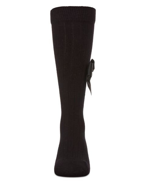 Ribbed Stretch Bow Trim Knee Sock