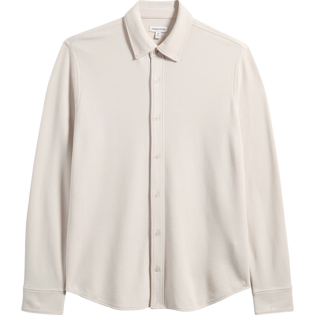 Nordstrom Solid Pima Cotton Piqué Button-down Shirt In Grey Moonbeam