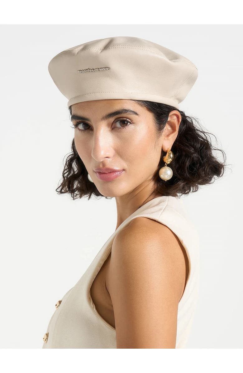 Manière De Voir Anya Leather Beret, Alternate, color, Beige