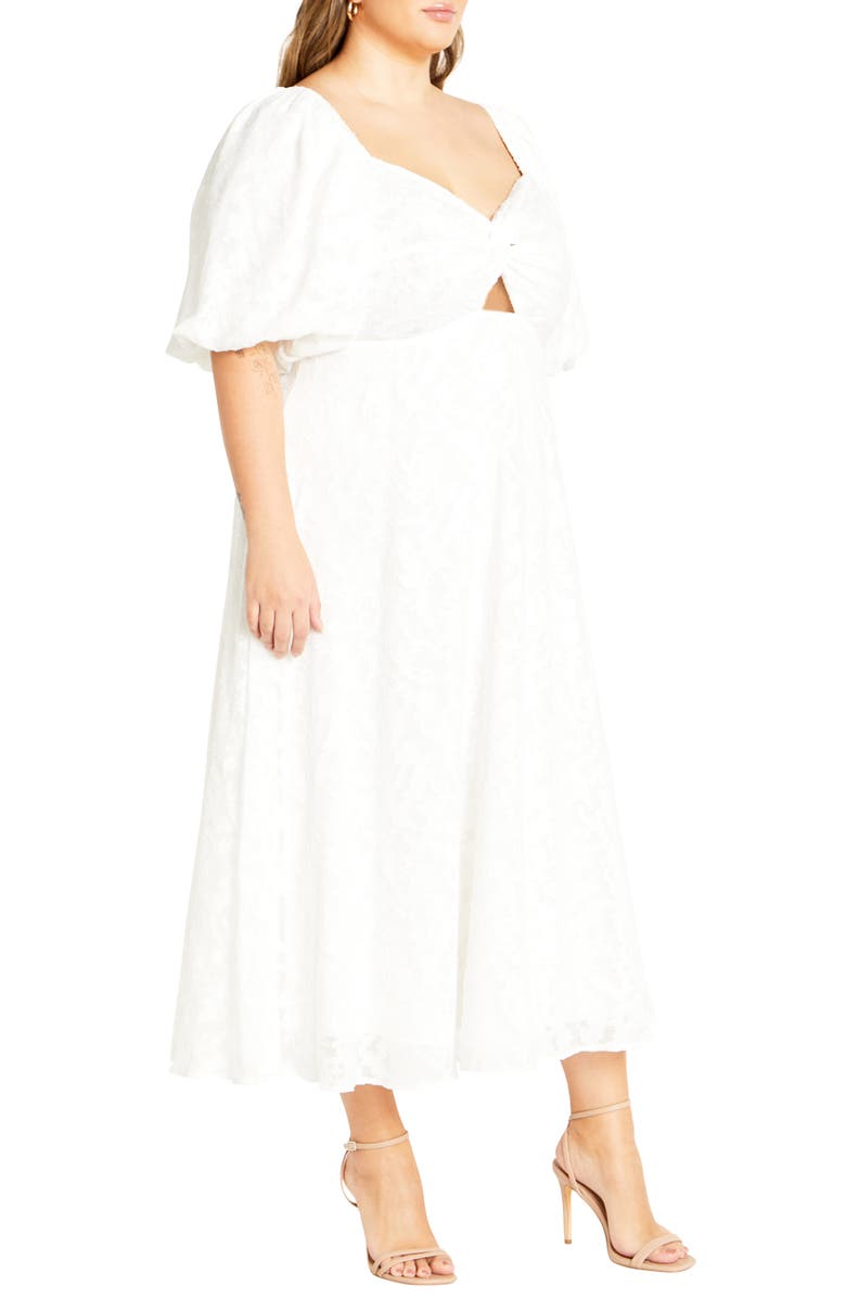 City Chic Inez Floral Cutout Puff Sleeve Dress, Alternate, color, Ivory