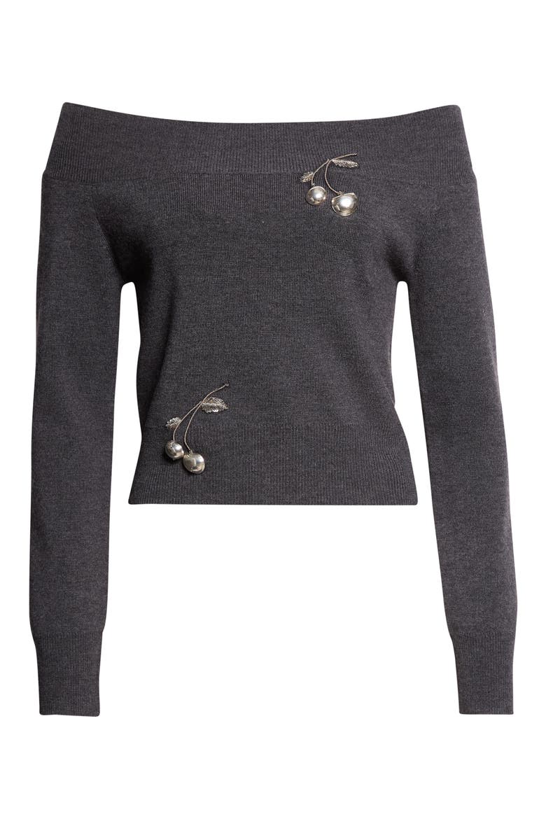 Cherry Off the Shoulder Merino Wool Sweater, Alternate, color, DARK CHARCOAL