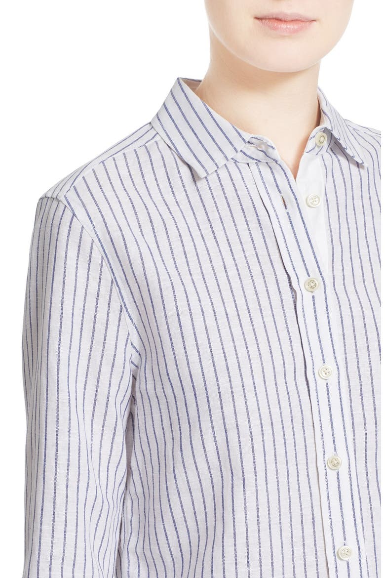 stripe linen & cotton shirt, Alternate, color, FRESH WHITE