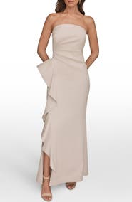 Donna Karan New York Taffeta Strapless Ruffle Gown