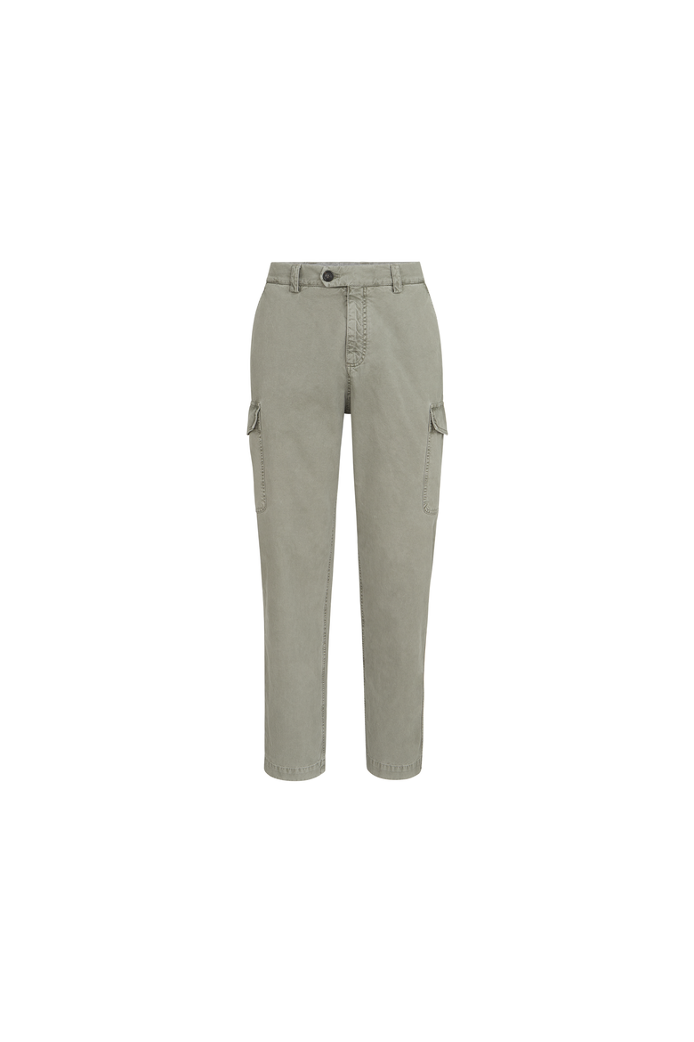 Peached cotton gabardine trousers with cargo pockets, Alternate, color, Military