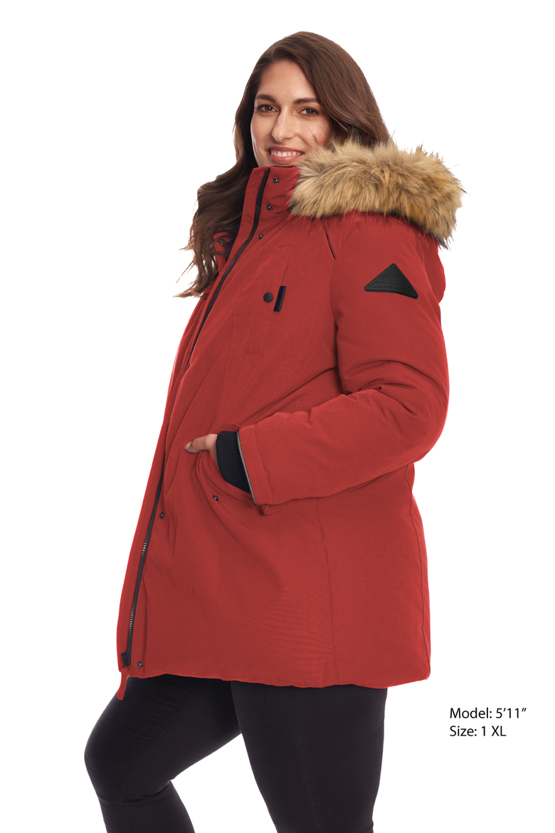 GLACIER PLUS SIZE - Vegan Down Classic Winter Parka Jacket, Alternate, color, CRIMSON