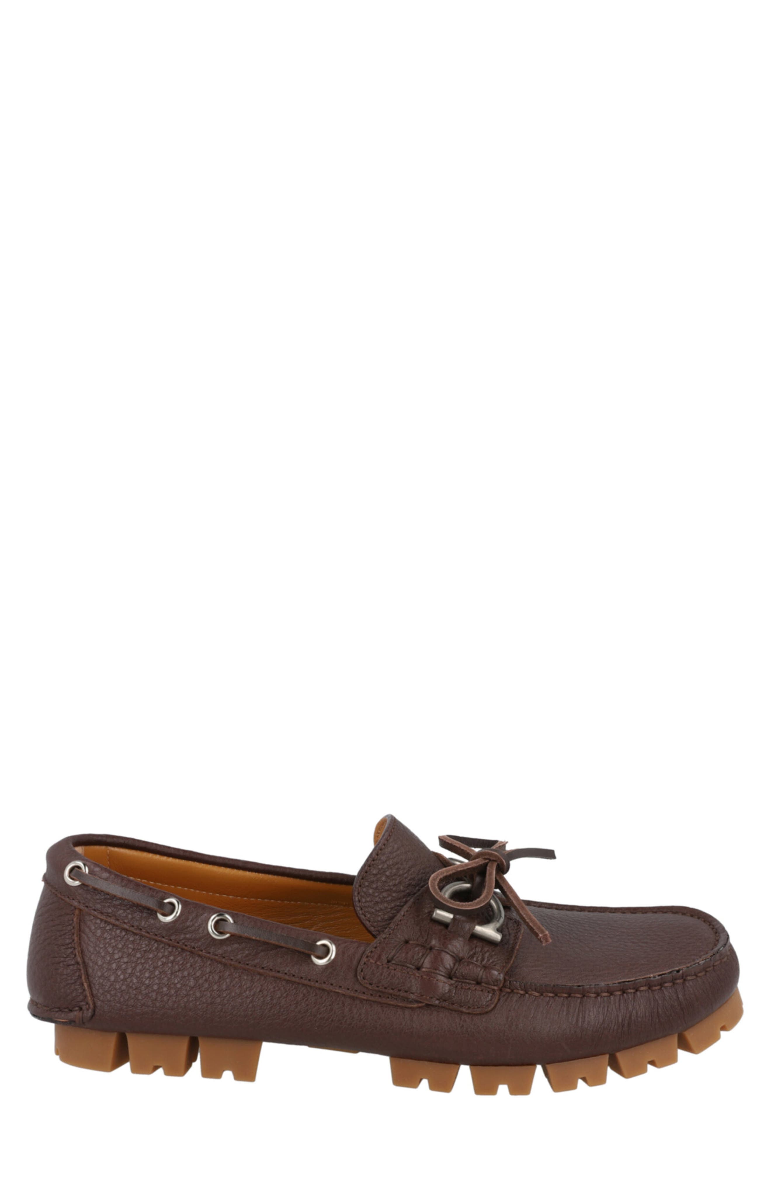 FERRAGAMO Gisoue Leather Boat Shoe, Alternate, color, Brown