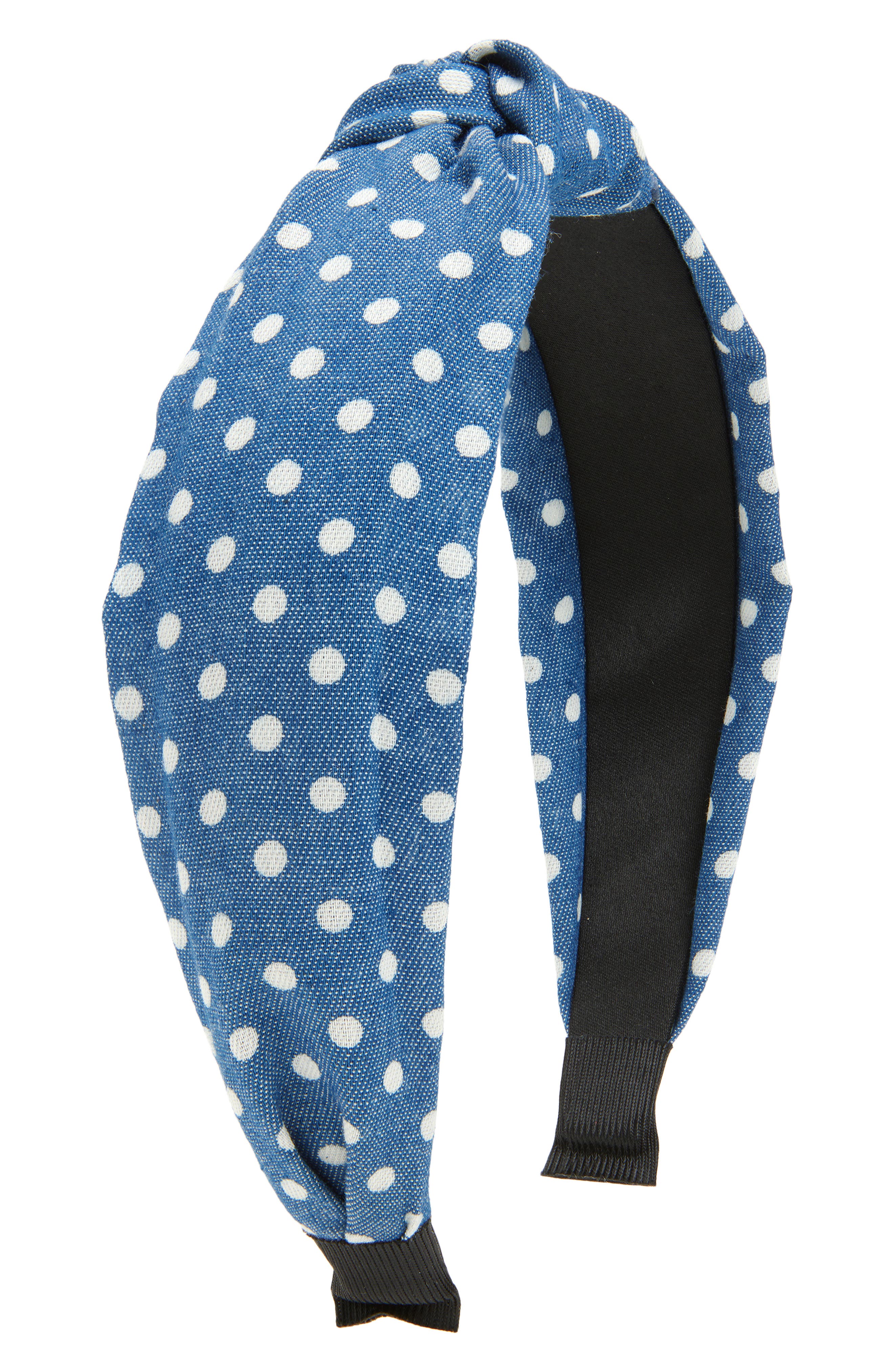 Cara Kids' Denim Polka Dot Knot Headband in Blue at Nordstrom