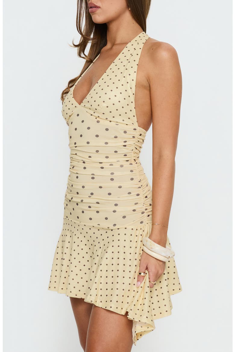 Mariellen Polka Dot Halter Minidress, Alternate, color, YELLOW POLKA DOT
