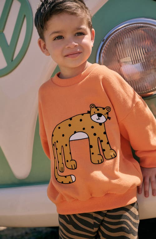 Next Kids' Oversize Leopard Crewneck Sweatshirt & Zebra Stripe Shorts Set In Orange