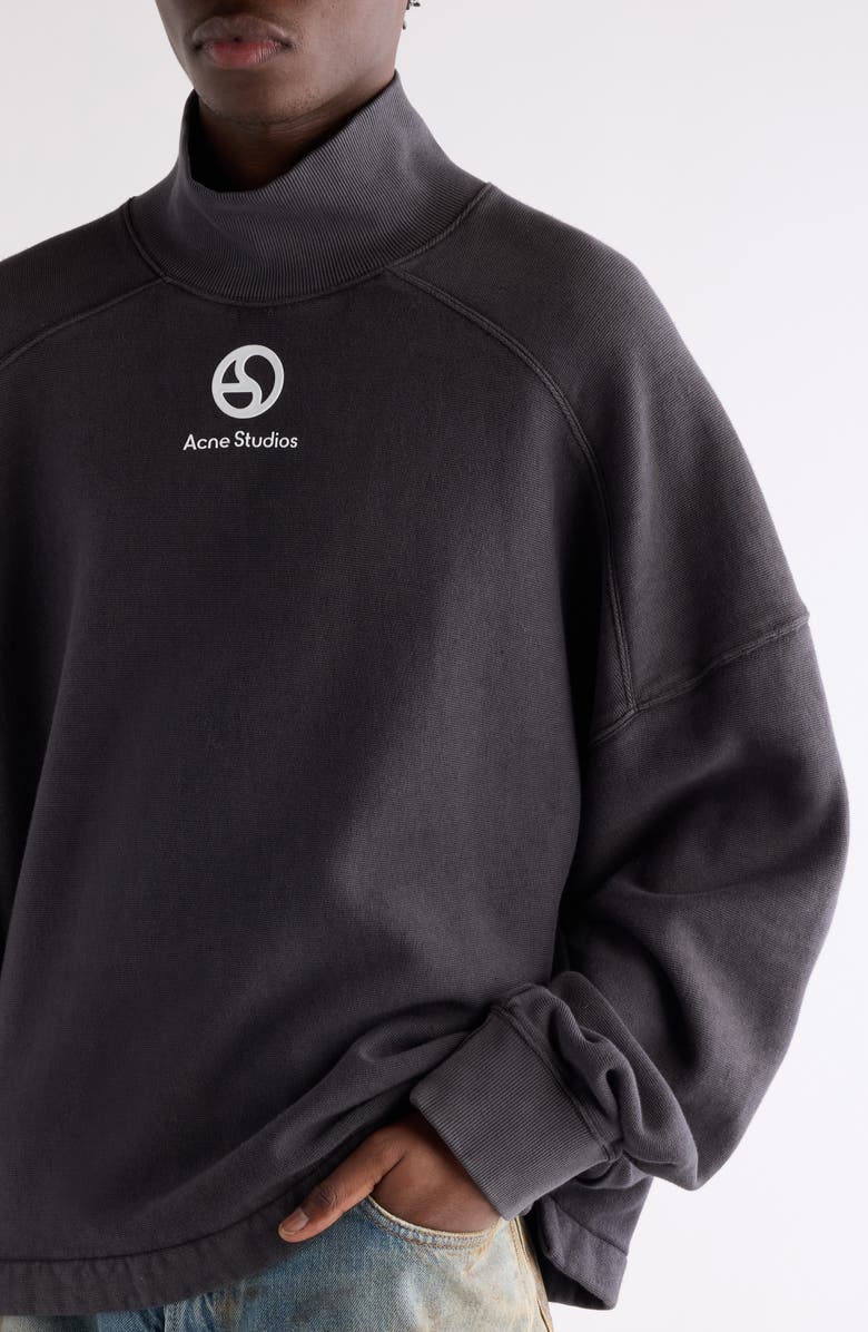 Acne Studios Fester U Duo Logogram Organic Cotton Sweatshirt, Alternate, color, Faded Black