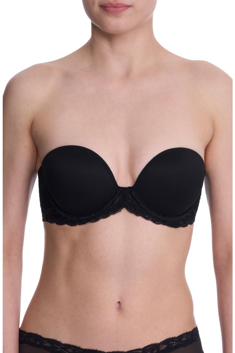 Feathers Underwire Plunge Strapless Bra, Alternate, color, BLACK