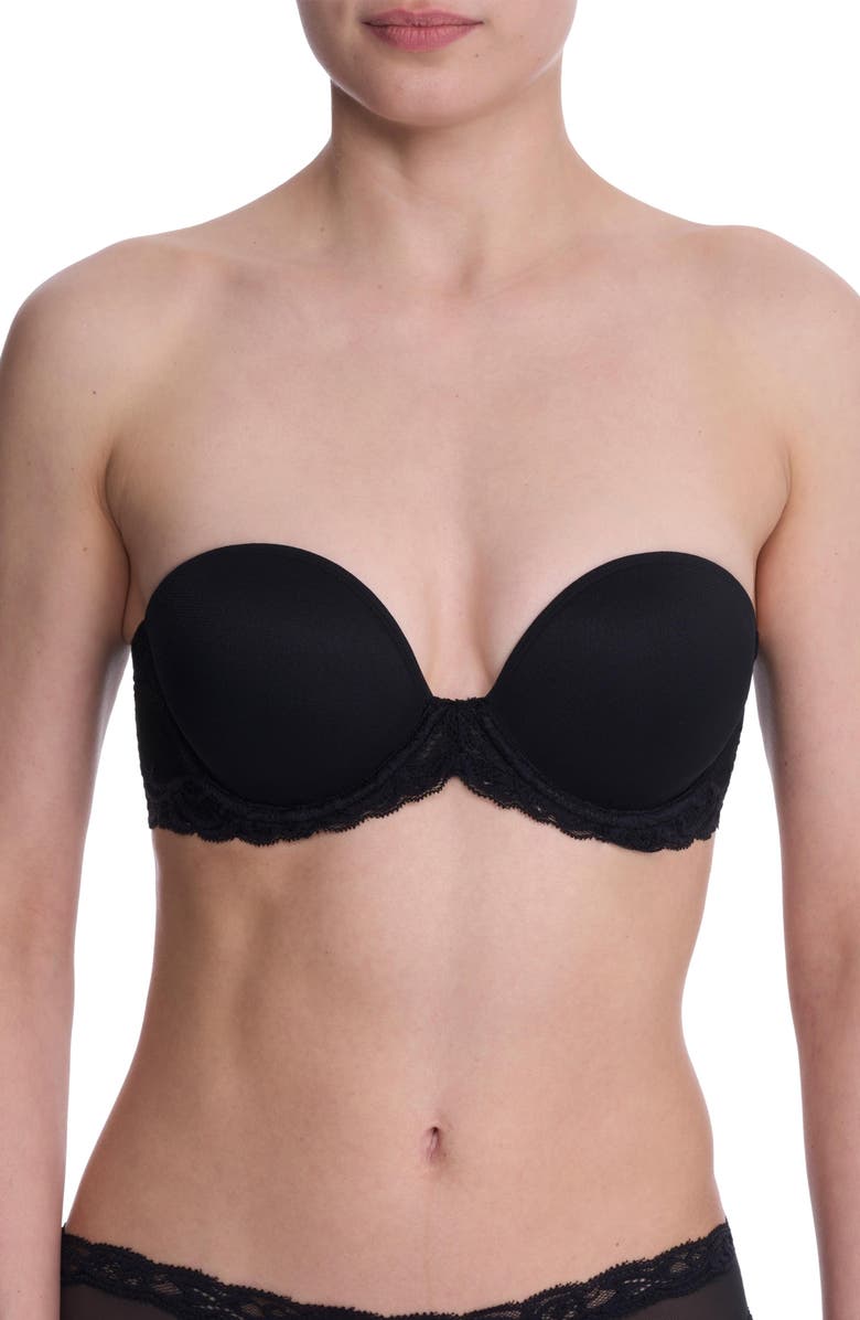 Natori Feathers Lace Plunge Strapless Bra, Main, color, Black