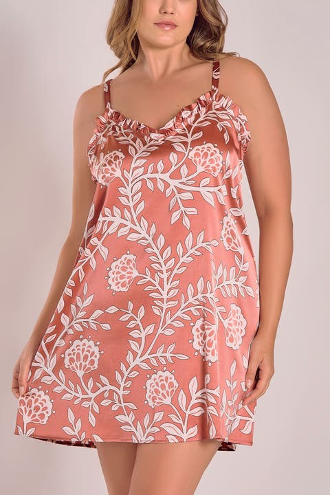 Satin Nightgown with Ruffle Neckline